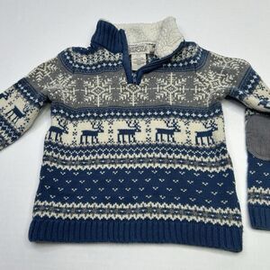 MINISTRY OF RASCALS 1/4 Zip Sweater 4T Blue Beige Holiday Snowflake Reindeer